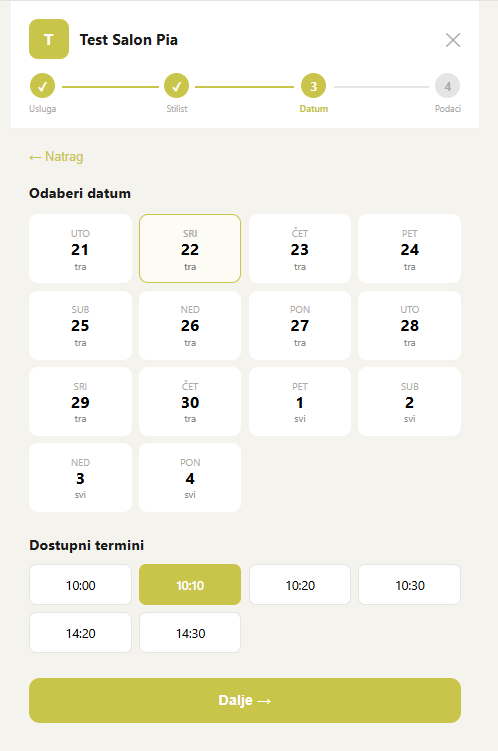 Booking - odabir termina