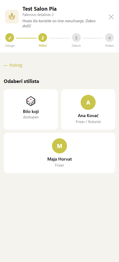 Stylio rezervacija - odabir stilista
